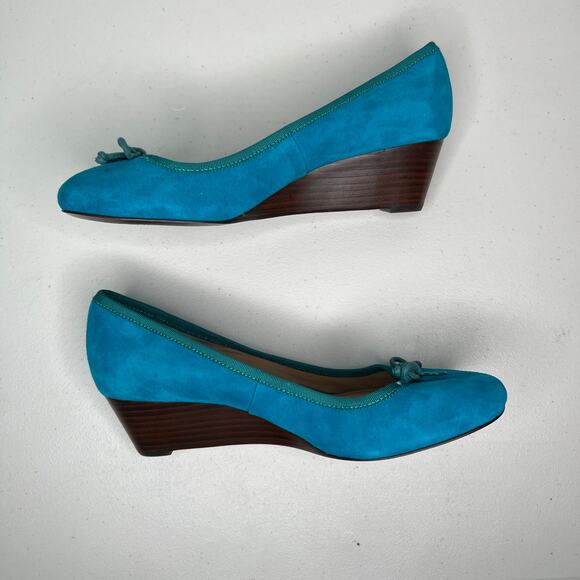 Tory Burch Teal Suede Chelsea Ballet Wedges Size 7 - Picture 5 of 9